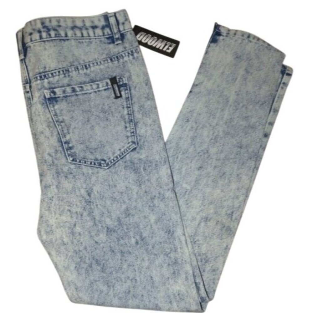Elwood Men's light blue acid wash skinny jeans size 32 inseam 31 ankle zipper